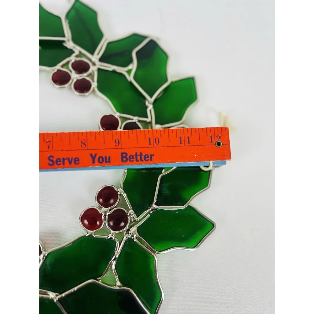 Stained Glass Christmas Holly Berry Wreath 10